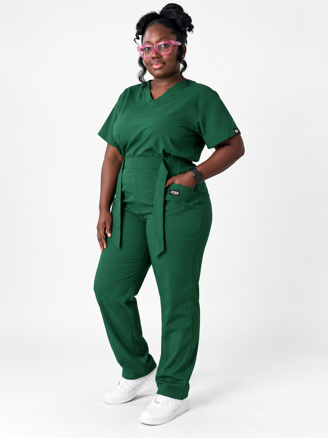 V-Neck Tie-Waist Straight-Leg Scrub Set