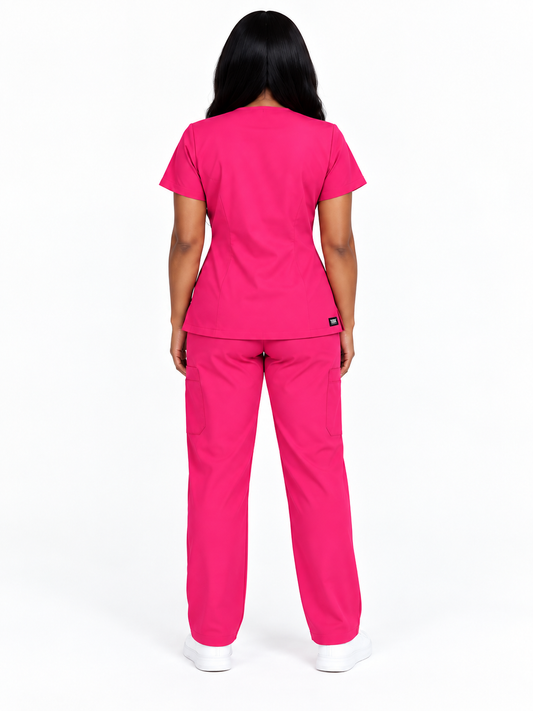 Zip-Up Cardigan Solid Color Straight-Leg Scrub Set (Copy)