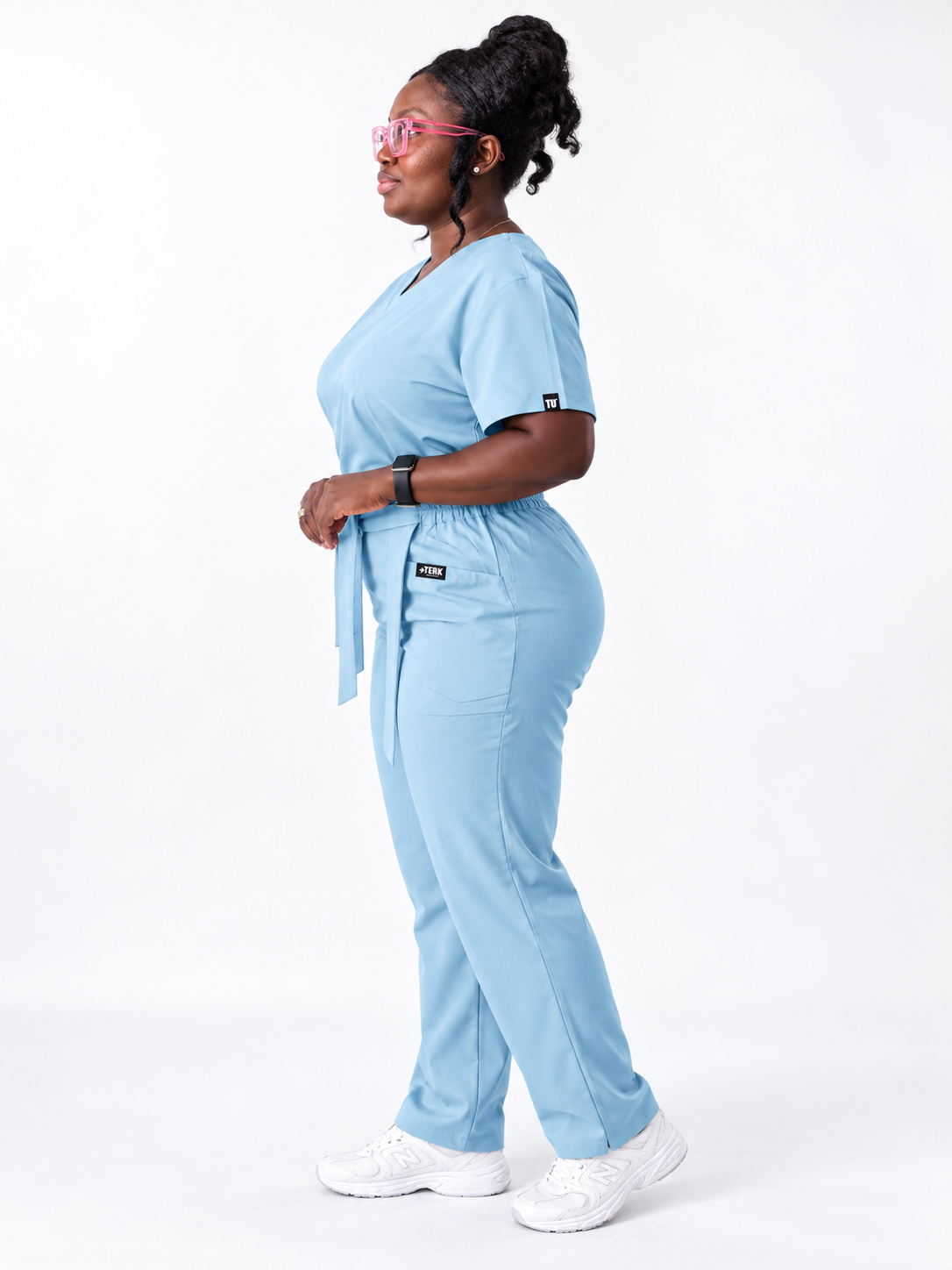 V-Neck Tie-Waist Straight-Leg Scrub Set