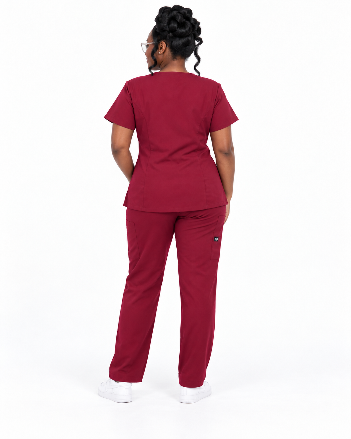 Zip-Up Cardigan Solid Color Straight-Leg Scrub Set