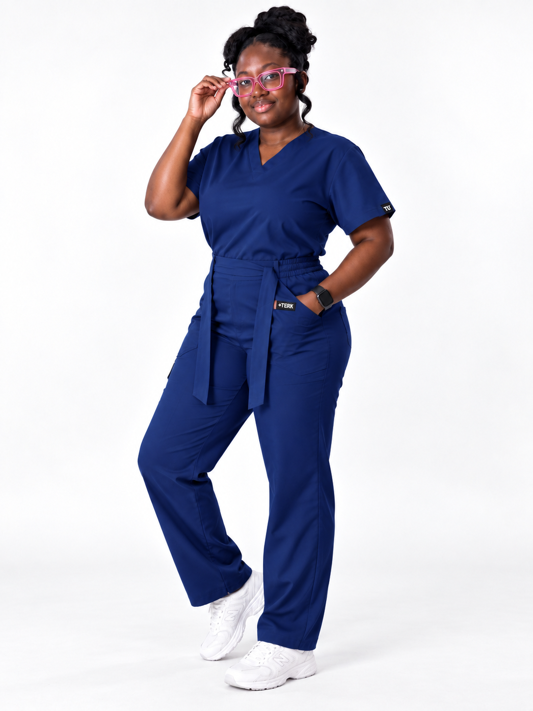 V-Neck Tie-Waist Straight-Leg Scrub Set