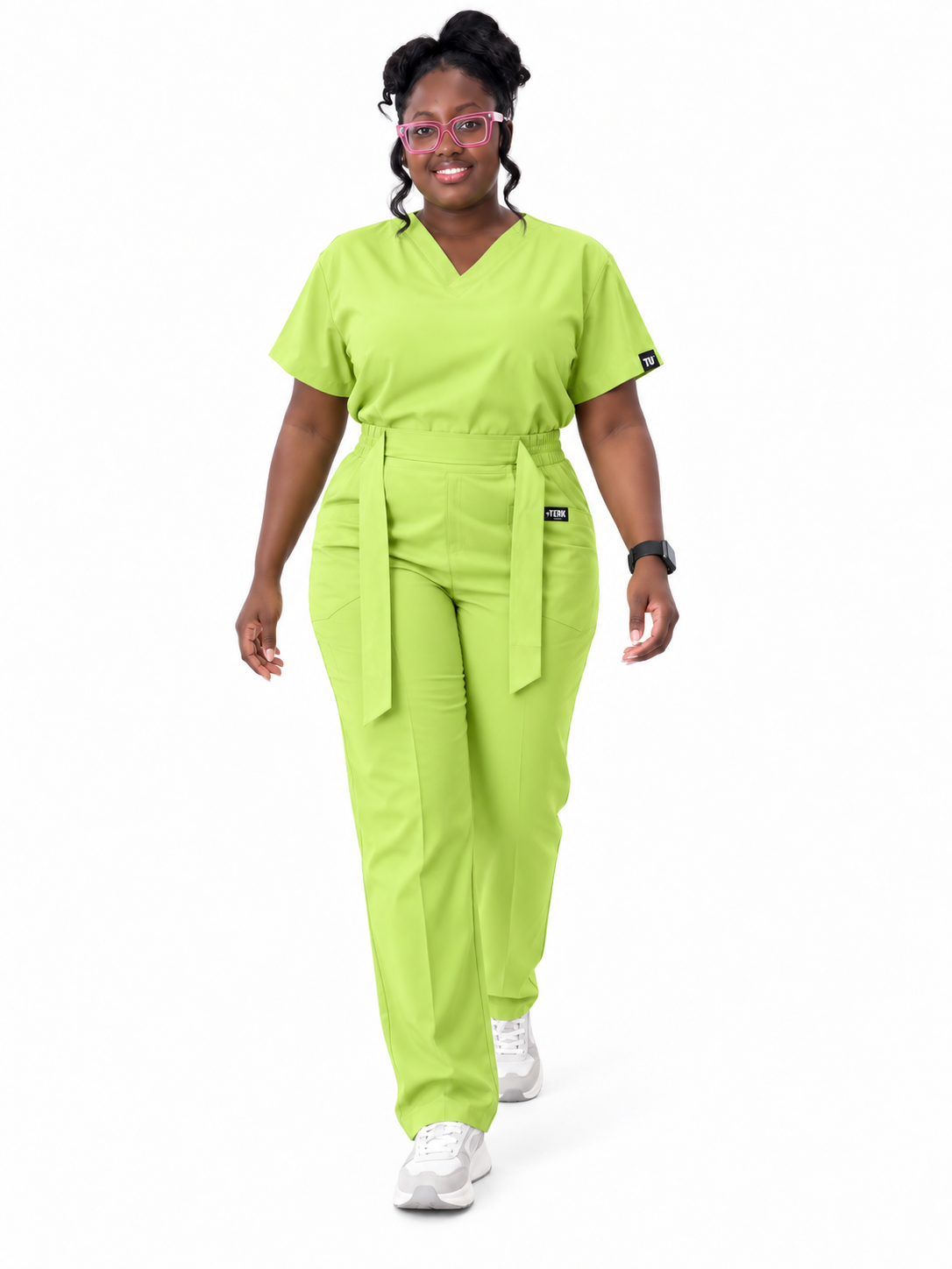 V-Neck Tie-Waist Straight-Leg Scrub Set