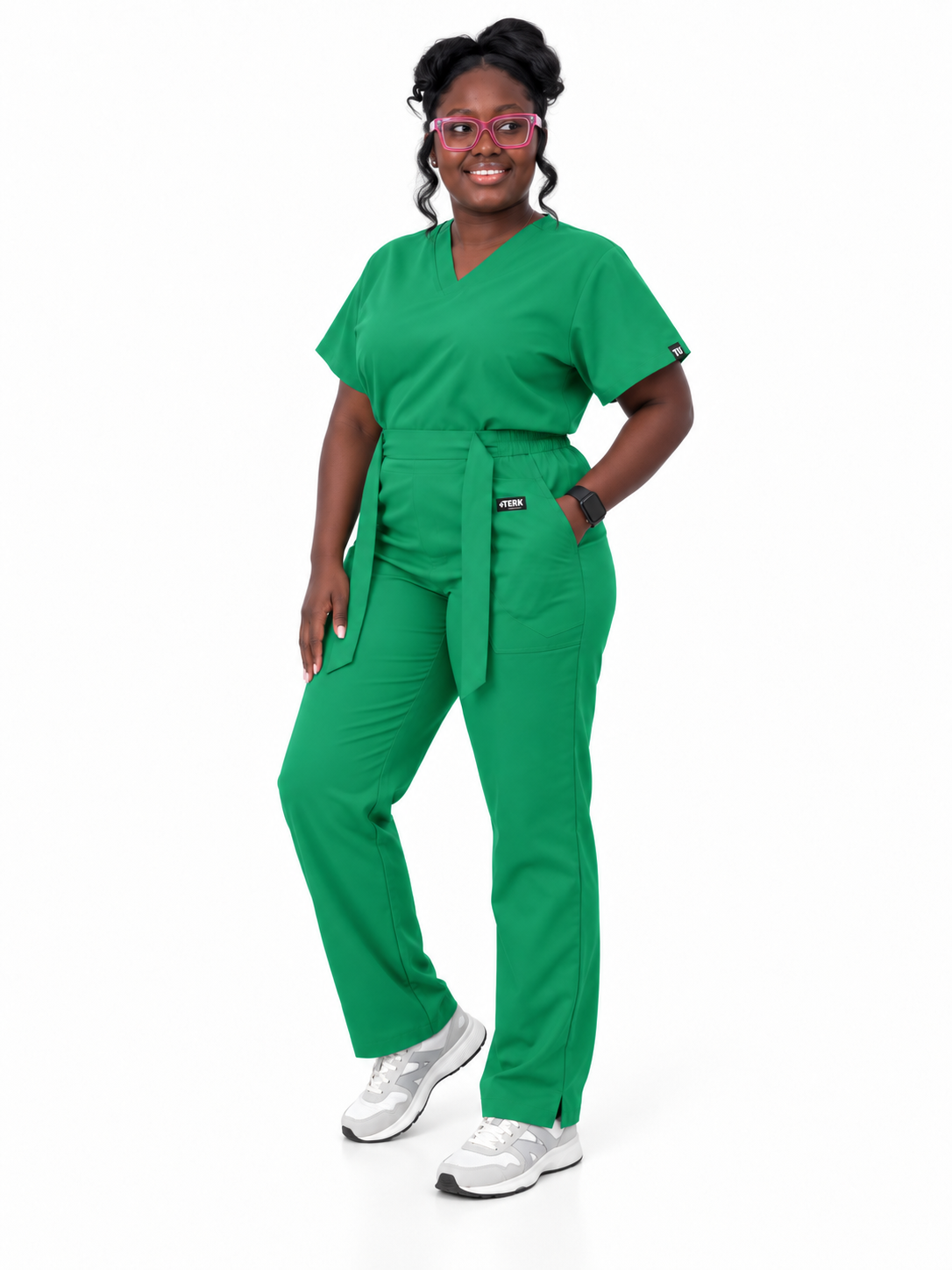 V-Neck Tie-Waist Straight-Leg Scrub Set