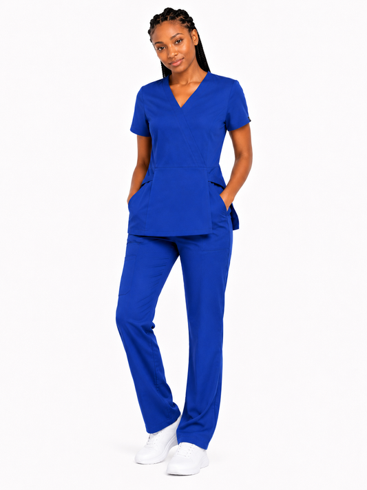 TERKUNIFORMS™ Women’s Wrap V-Neck Straight-Leg Scrub Set