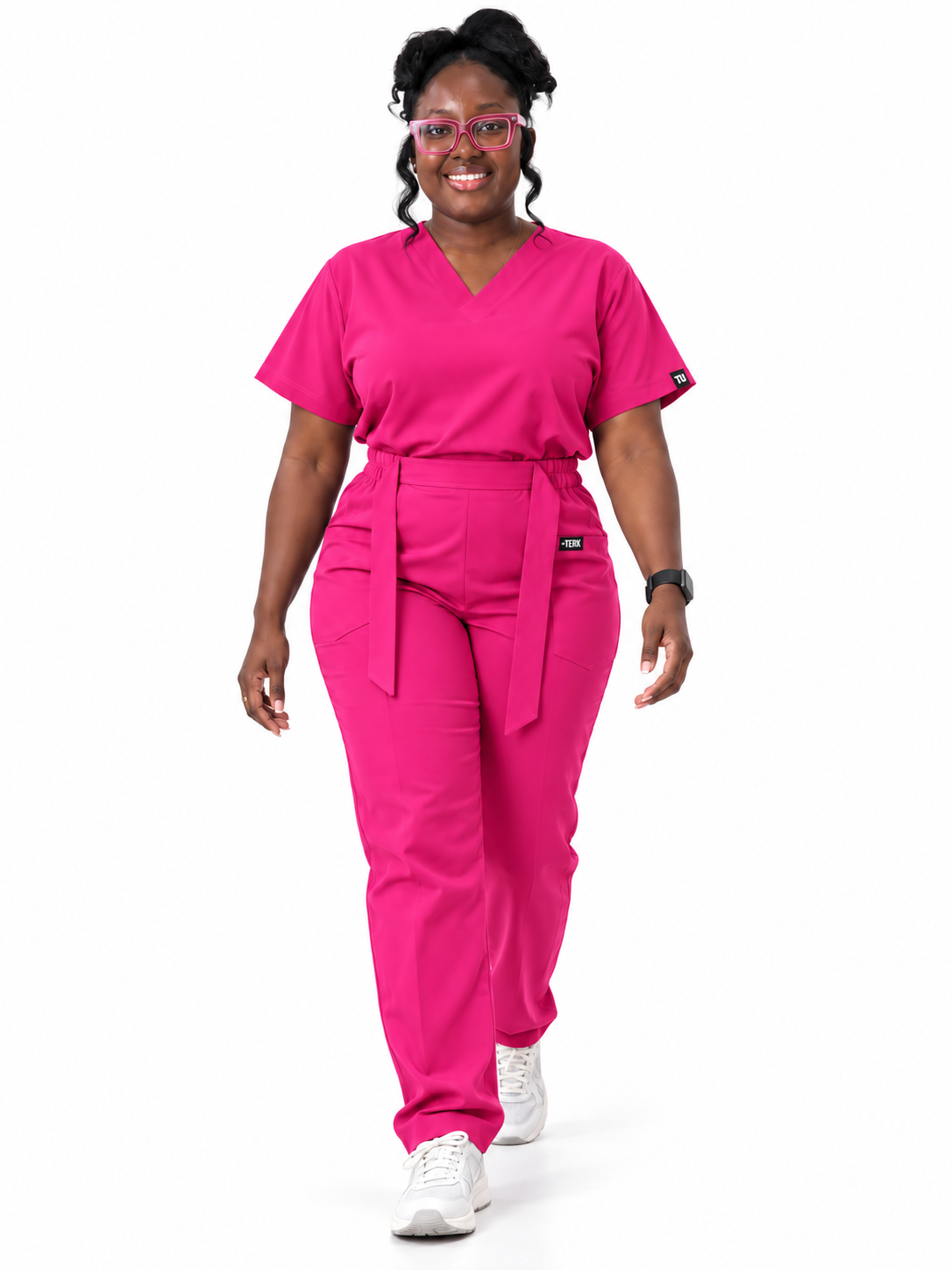 V-Neck Tie-Waist Straight-Leg Scrub Set