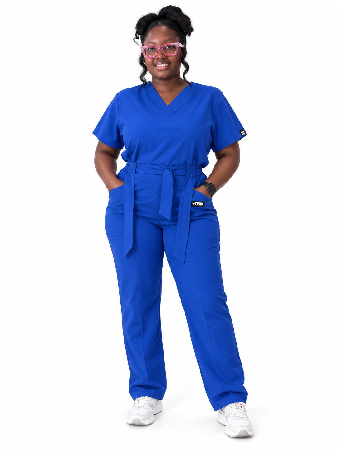 V-Neck Tie-Waist Straight-Leg Scrub Set