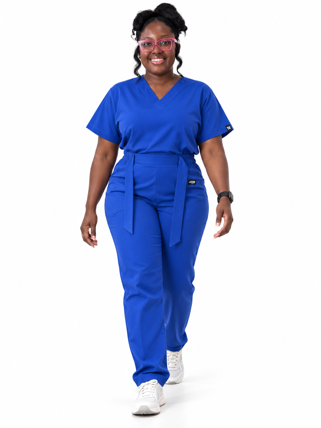 V-Neck Tie-Waist Straight-Leg Scrub Set