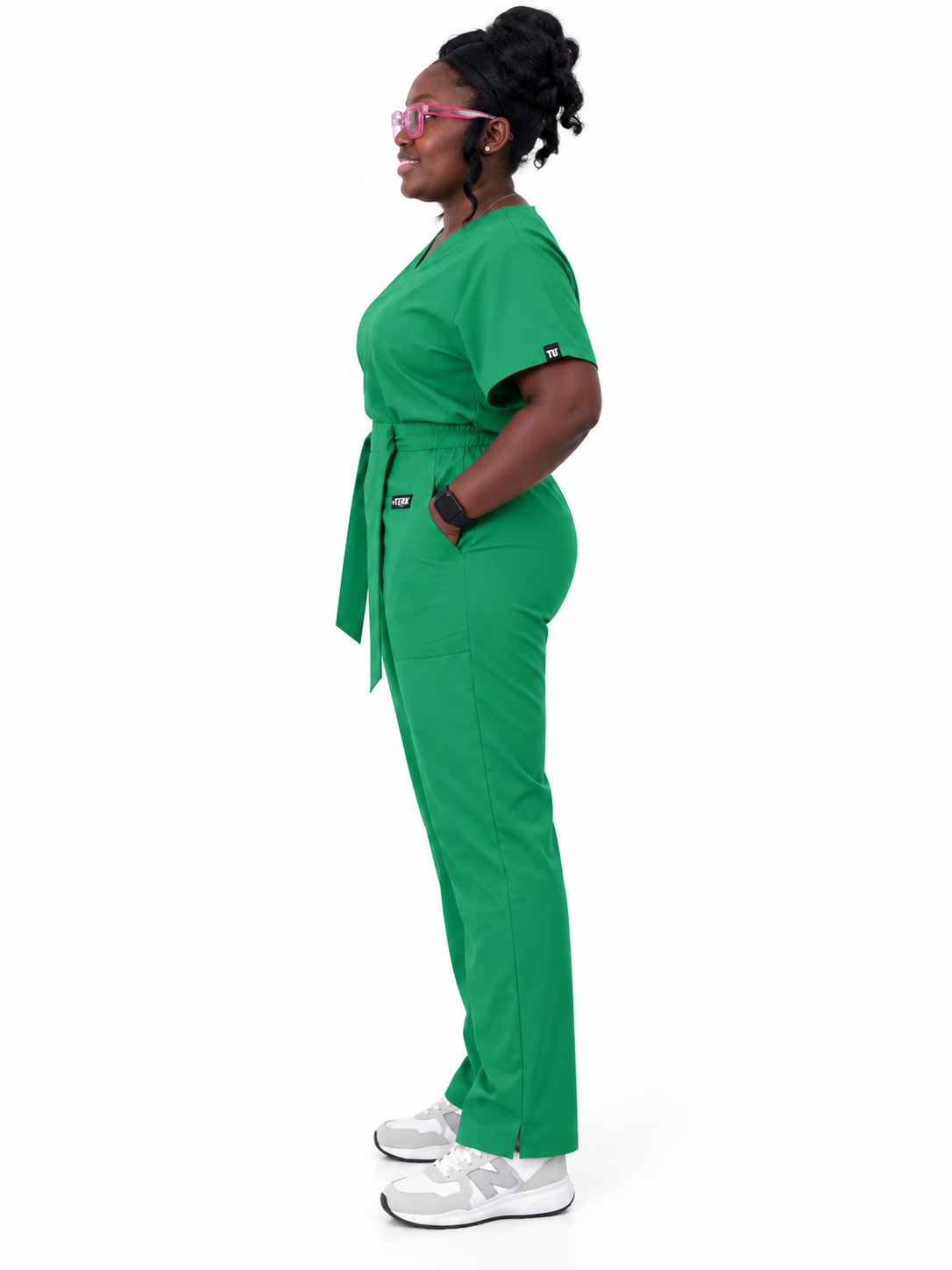 V-Neck Tie-Waist Straight-Leg Scrub Set