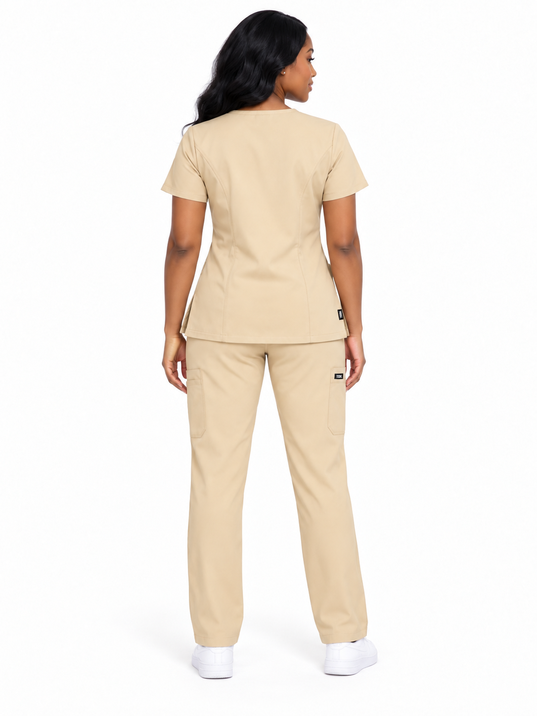 Zip-Up Cardigan Solid Color Straight-Leg Scrub Set