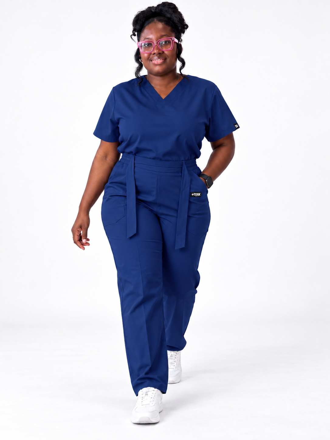 V-Neck Tie-Waist Straight-Leg Scrub Set