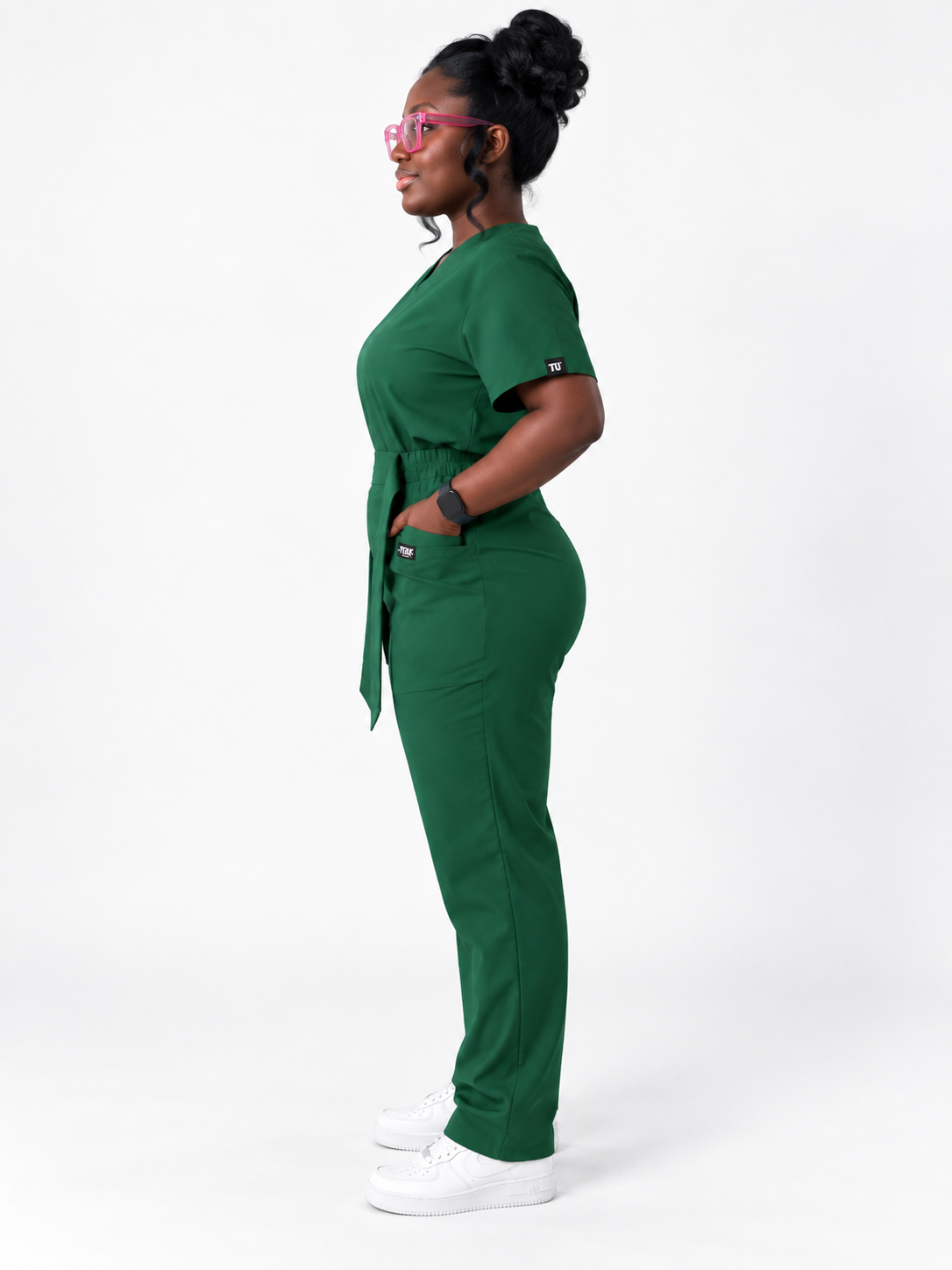 V-Neck Tie-Waist Straight-Leg Scrub Set