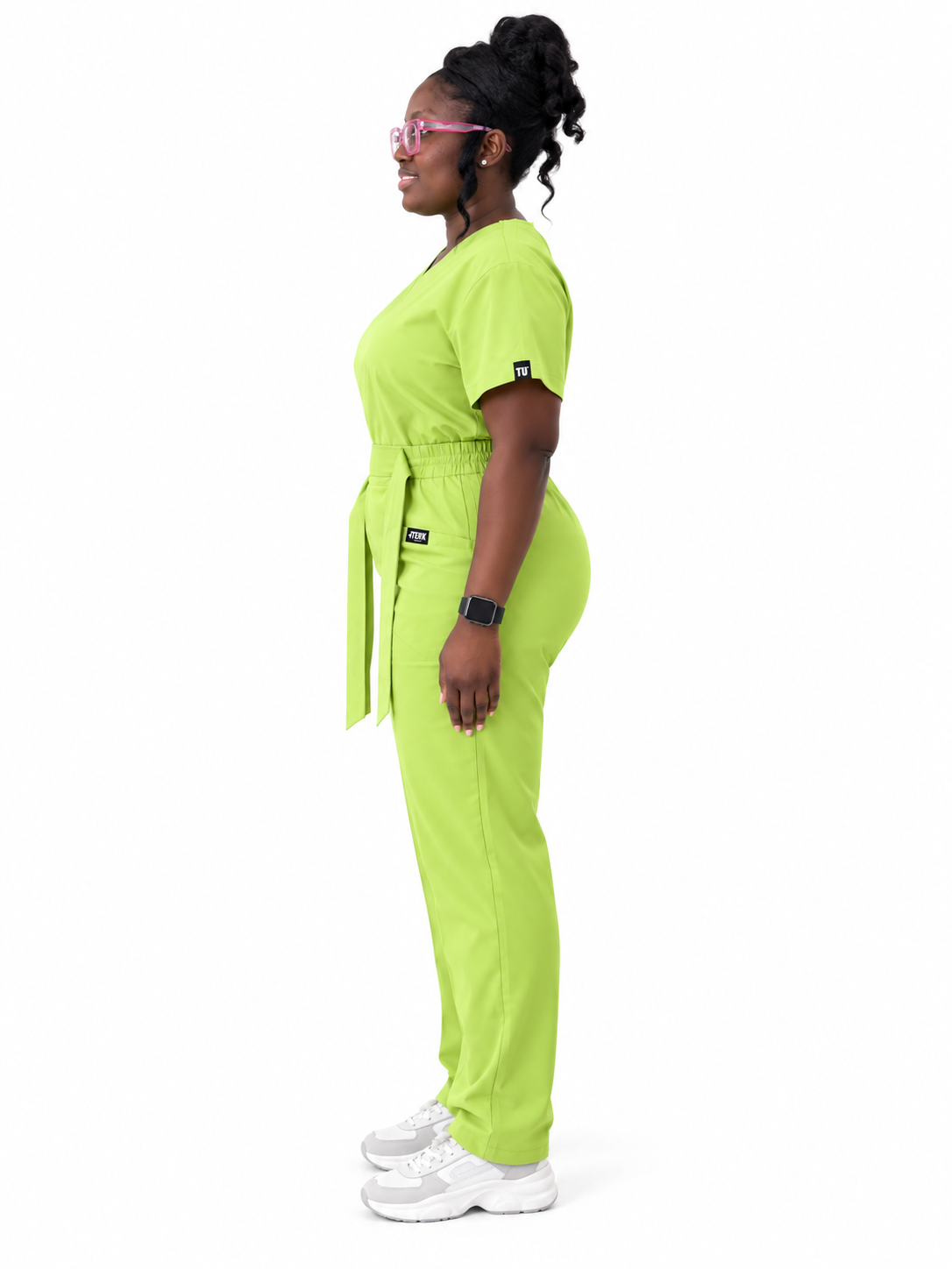 V-Neck Tie-Waist Straight-Leg Scrub Set