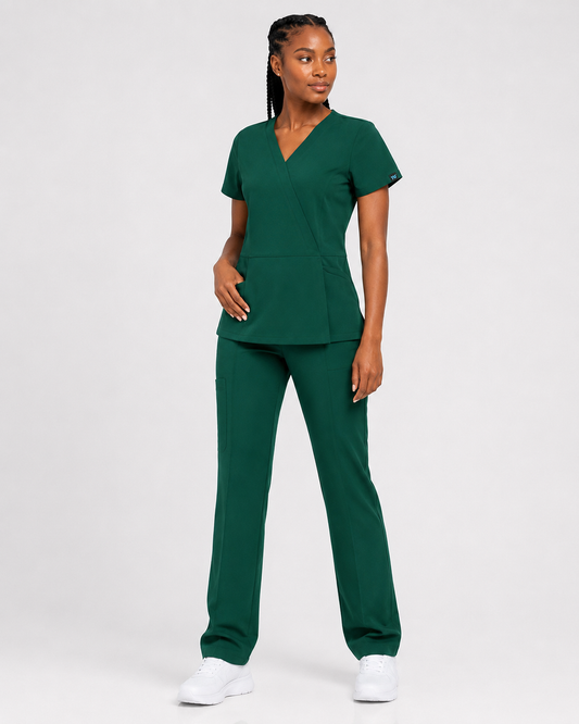 TERKUNIFORMS™ Women’s Wrap V-Neck Straight-Leg Scrub Set