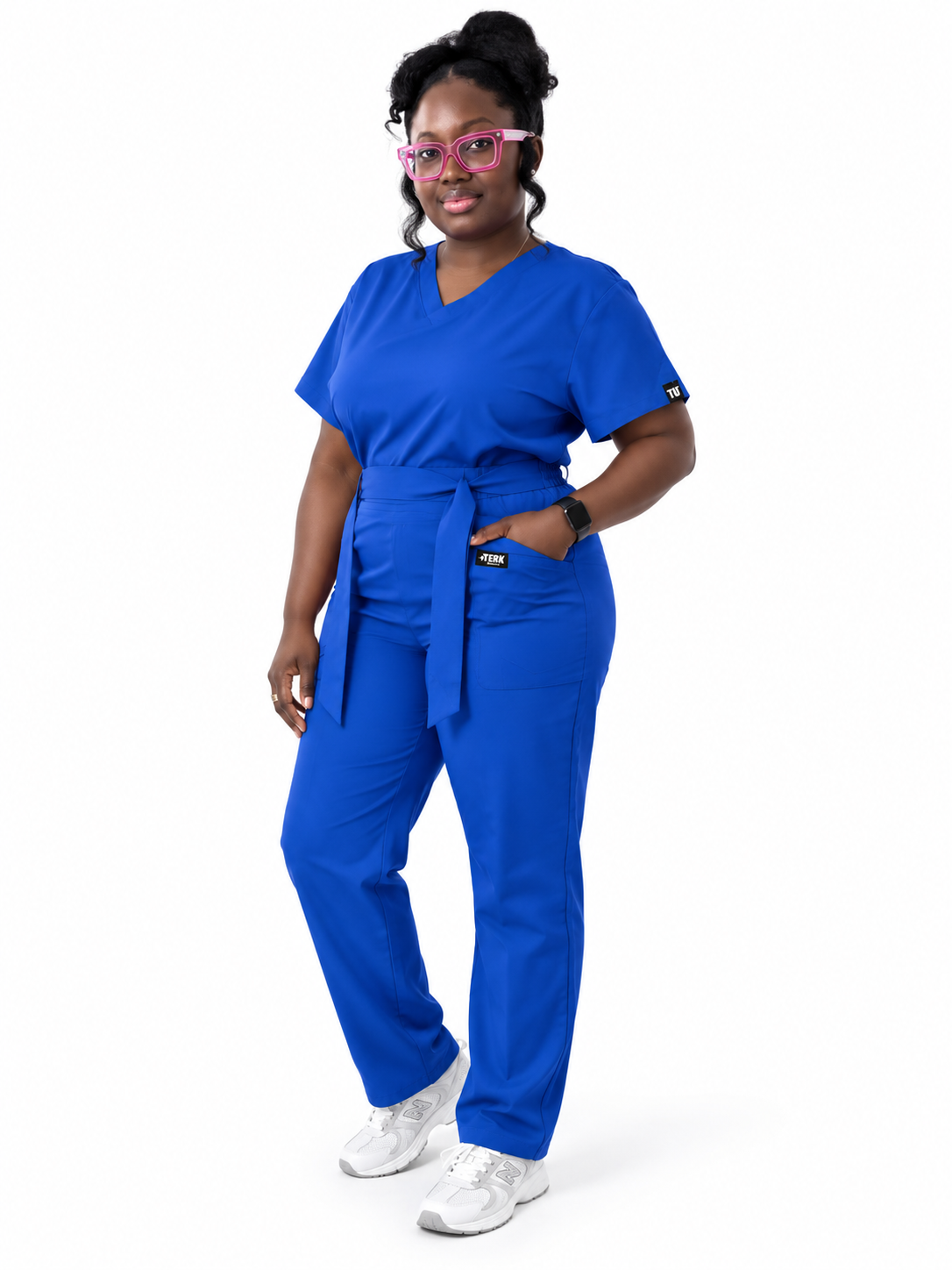 V-Neck Tie-Waist Straight-Leg Scrub Set