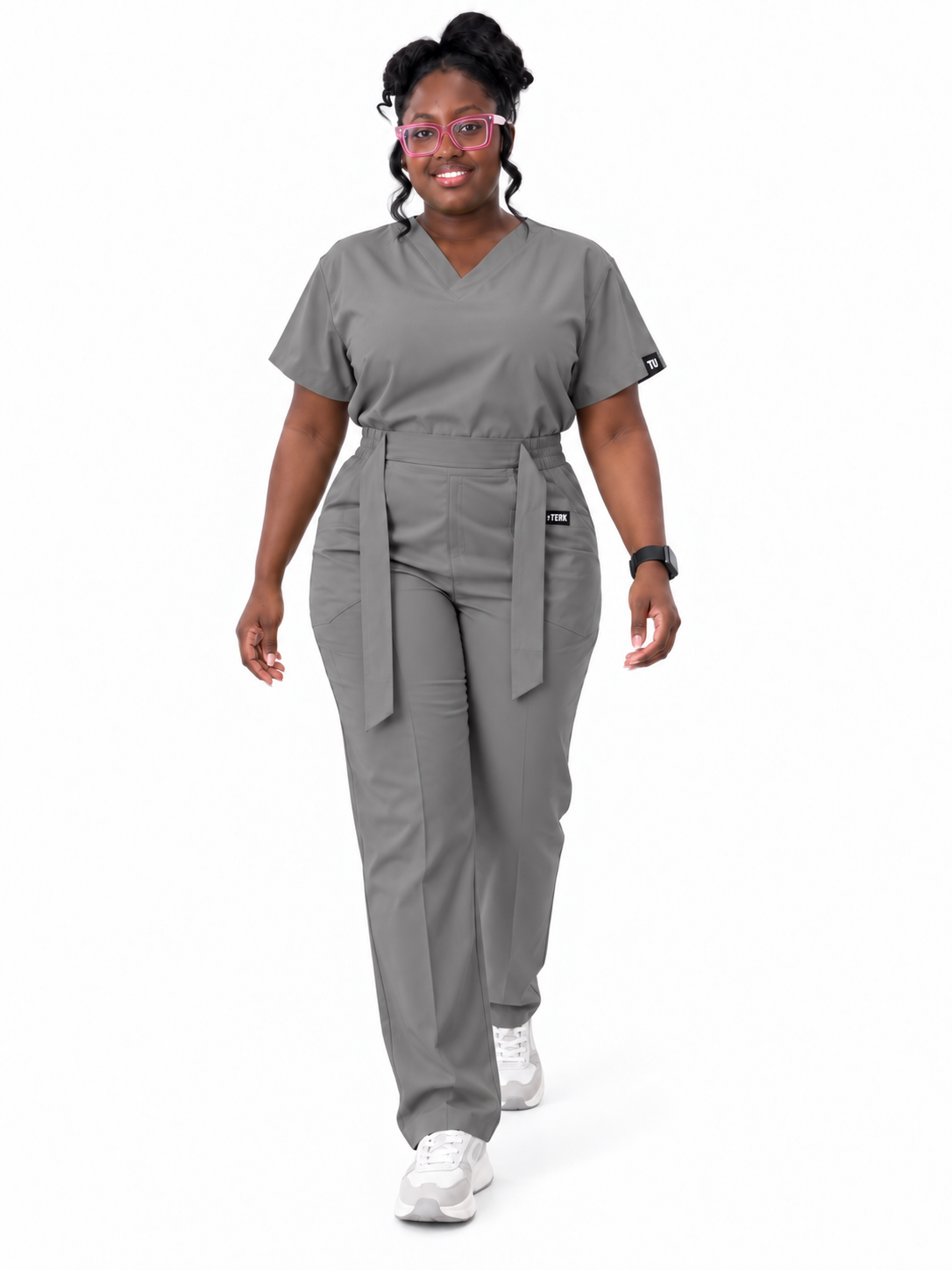 V-Neck Tie-Waist Straight-Leg Scrub Set