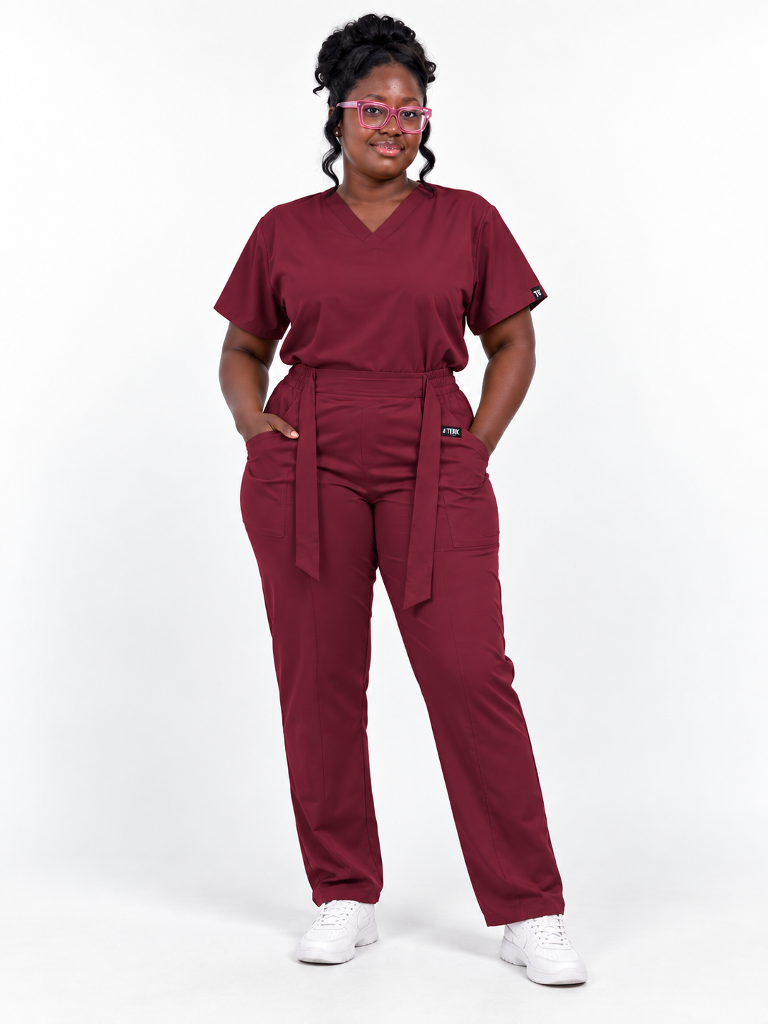 V-Neck Tie-Waist Straight-Leg Scrub Set