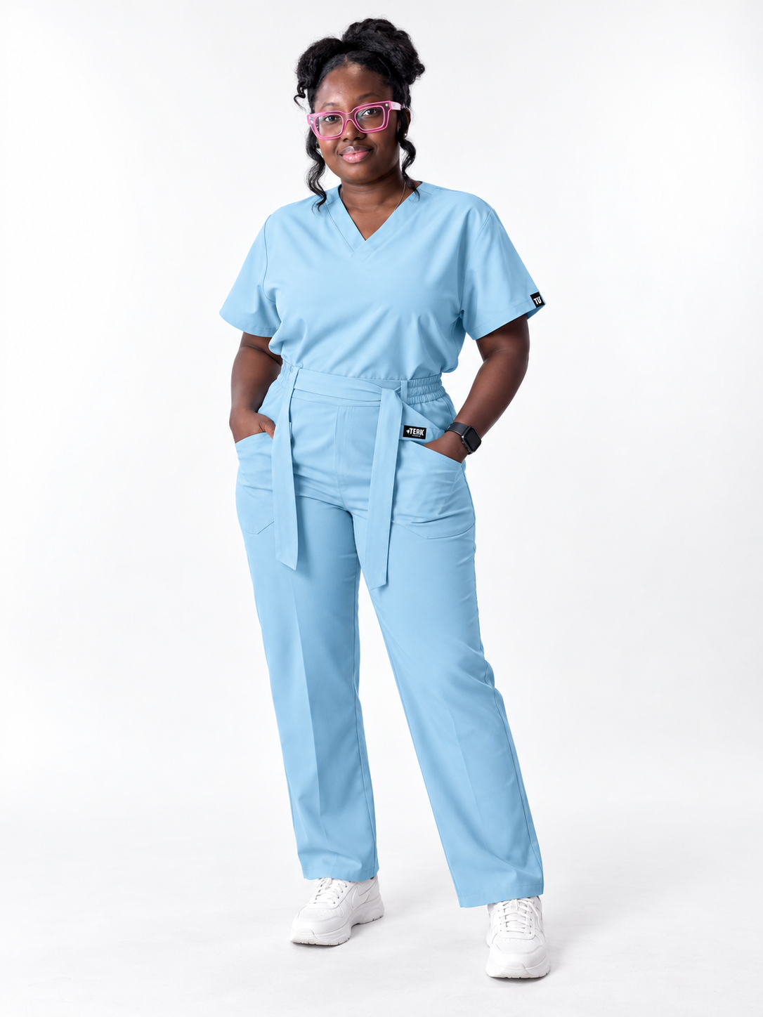 V-Neck Tie-Waist Straight-Leg Scrub Set