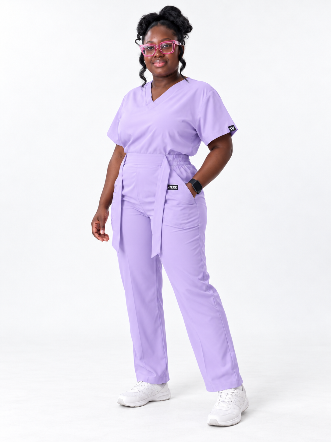 V-Neck Tie-Waist Straight-Leg Scrub Set