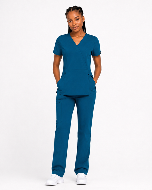 TERKUNIFORMS™ Women’s Wrap V-Neck Straight-Leg Scrub Set