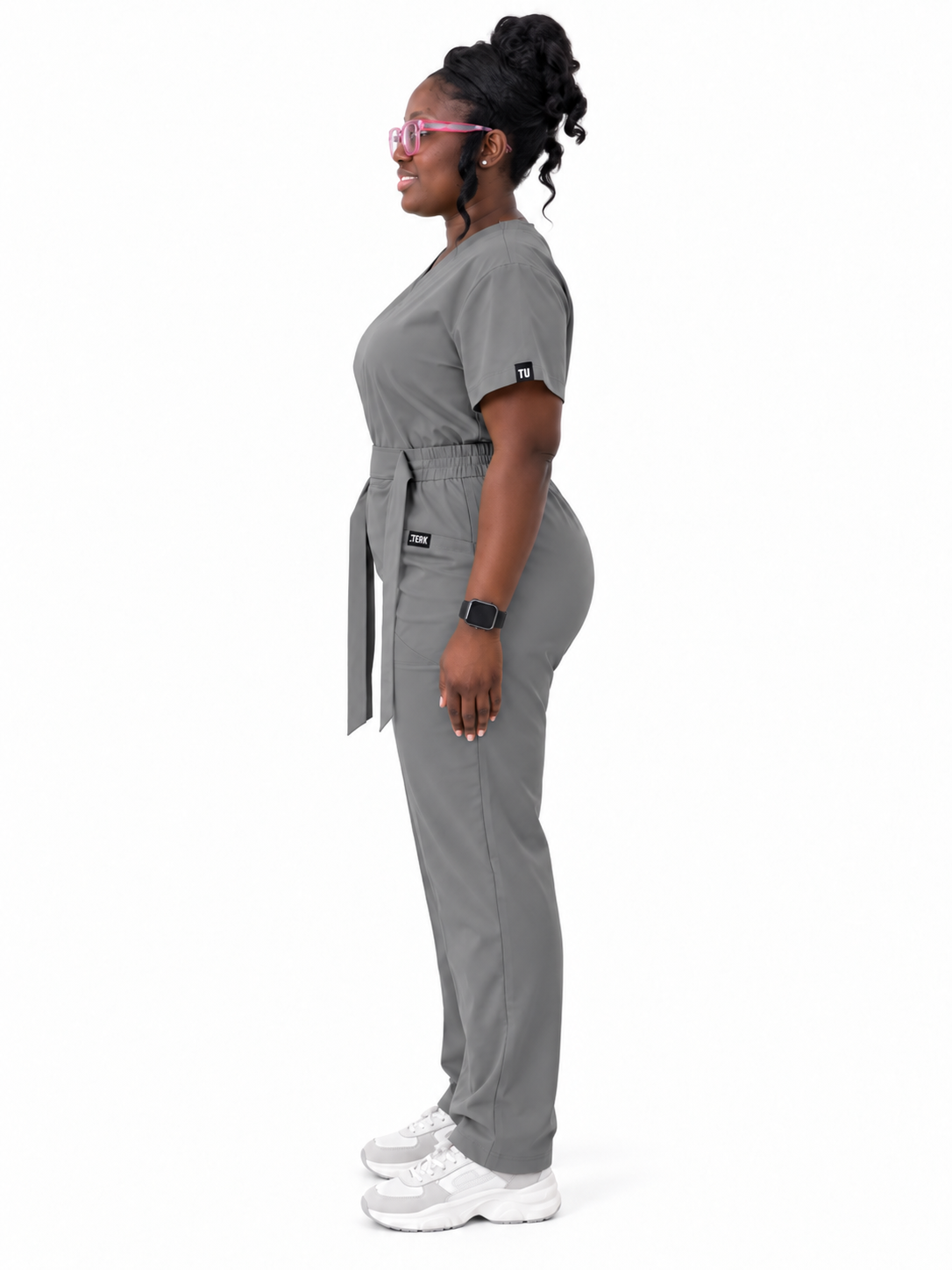 V-Neck Tie-Waist Straight-Leg Scrub Set