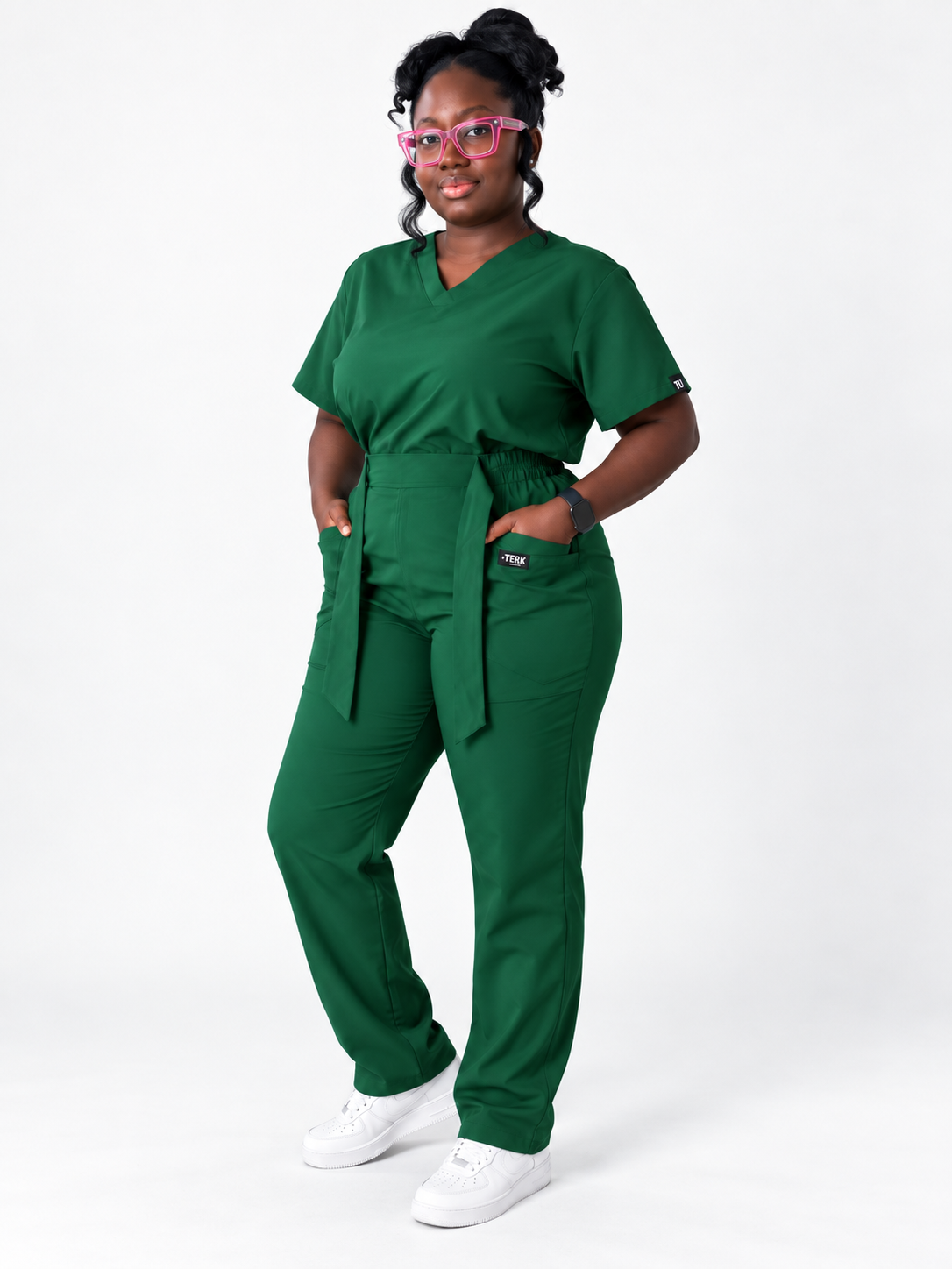 V-Neck Tie-Waist Straight-Leg Scrub Set