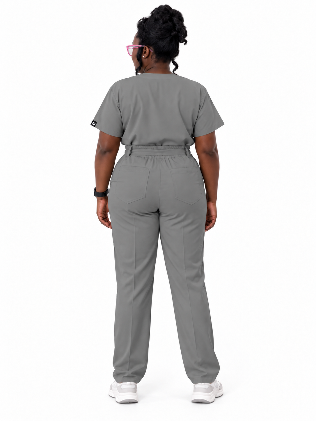 V-Neck Tie-Waist Straight-Leg Scrub Set