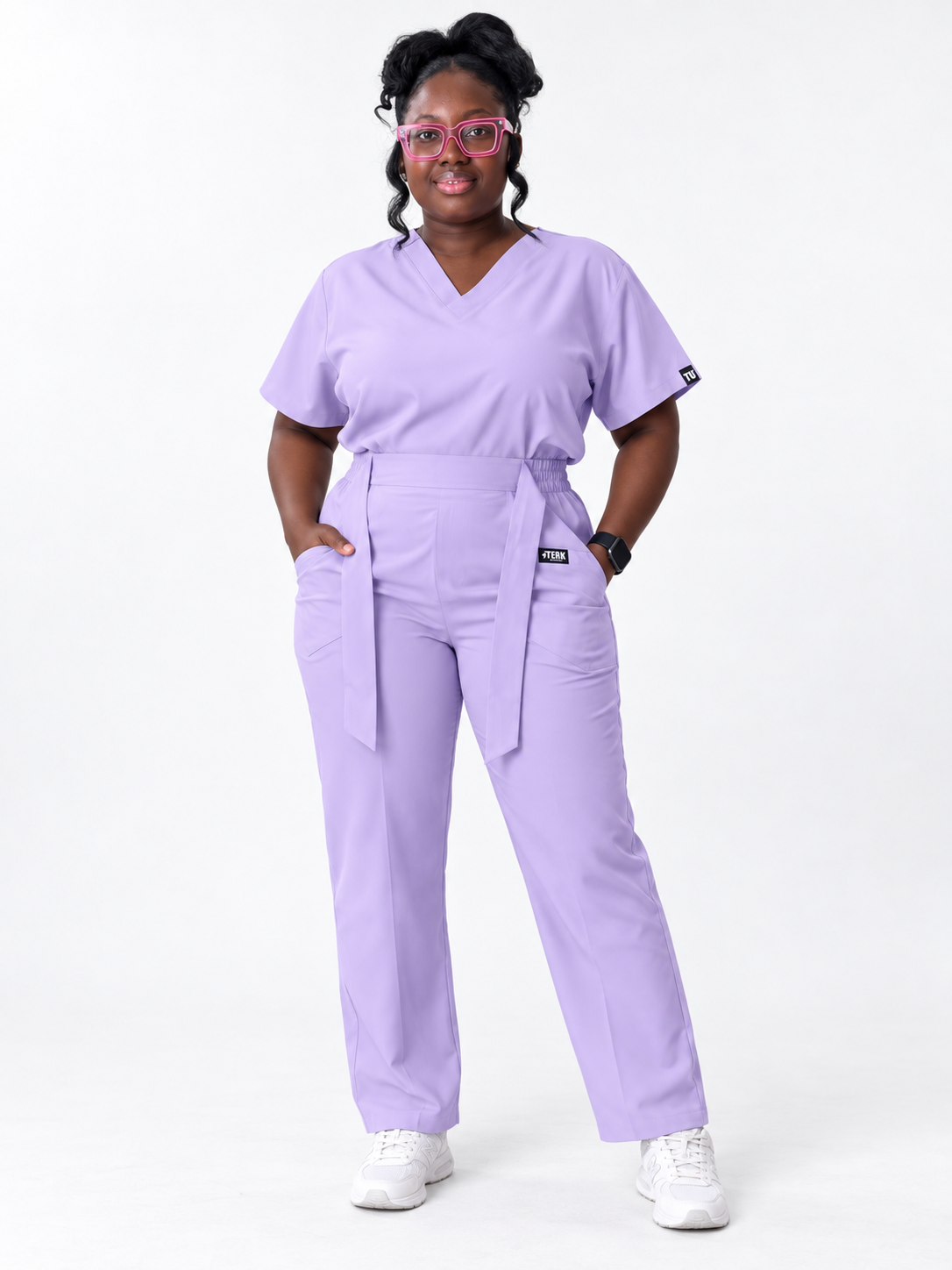 V-Neck Tie-Waist Straight-Leg Scrub Set