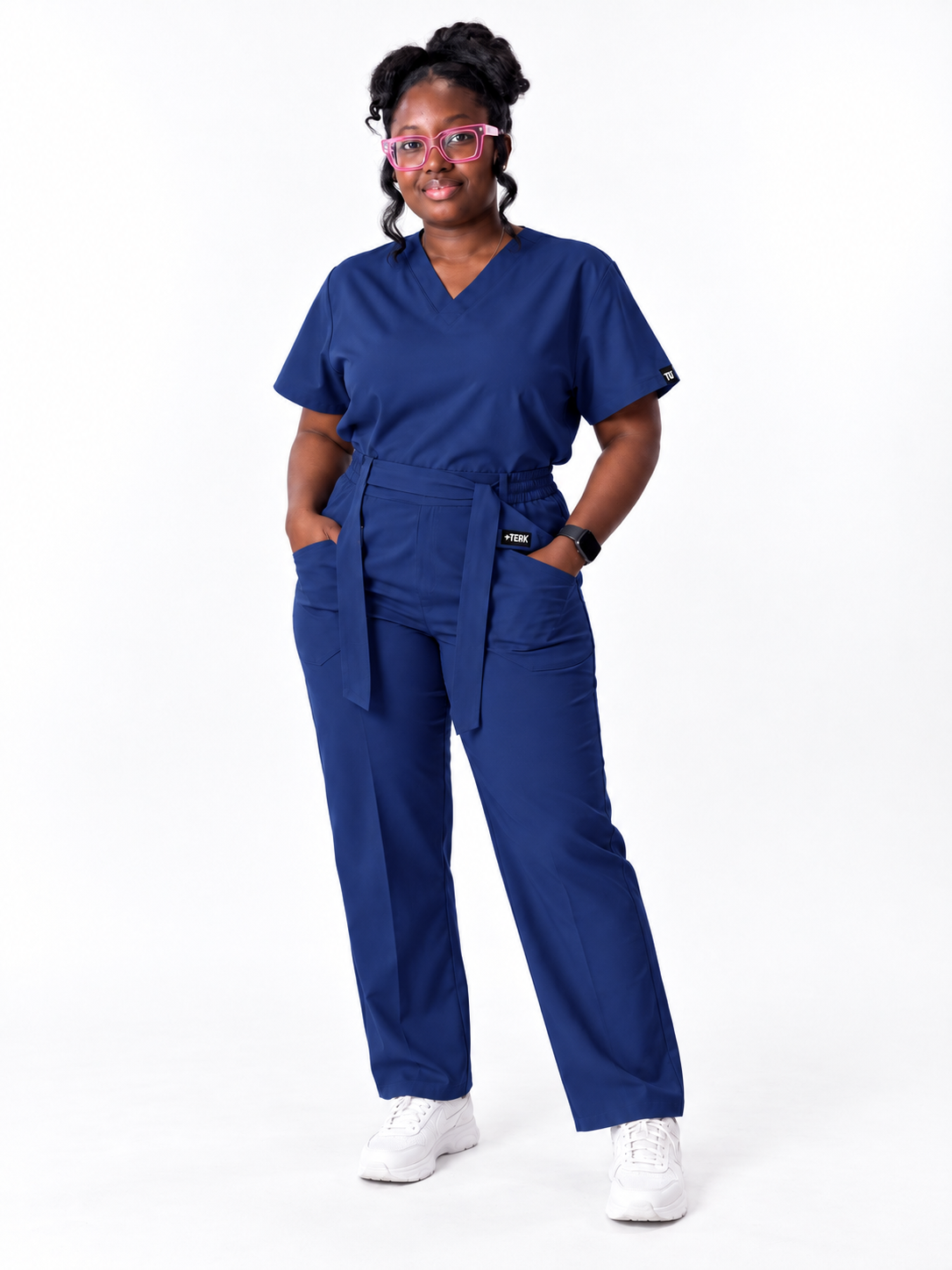 V-Neck Tie-Waist Straight-Leg Scrub Set