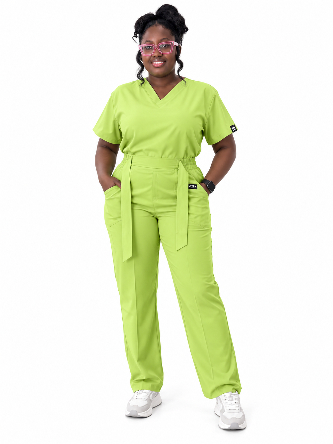 V-Neck Tie-Waist Straight-Leg Scrub Set
