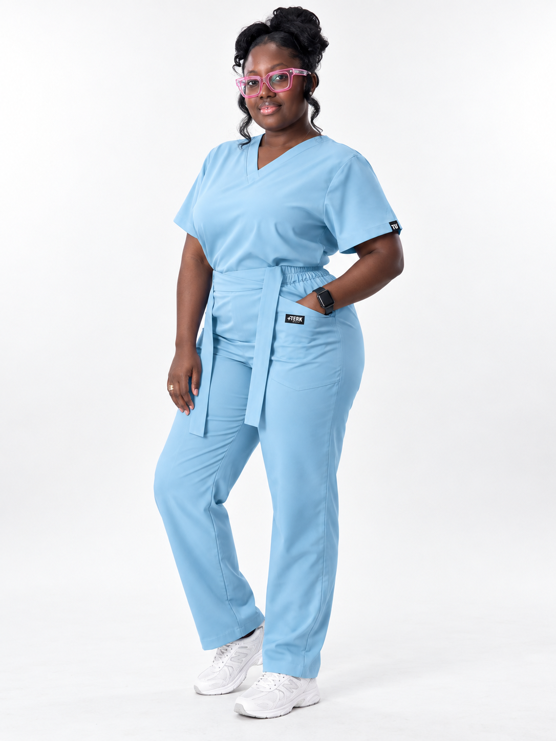 V-Neck Tie-Waist Straight-Leg Scrub Set