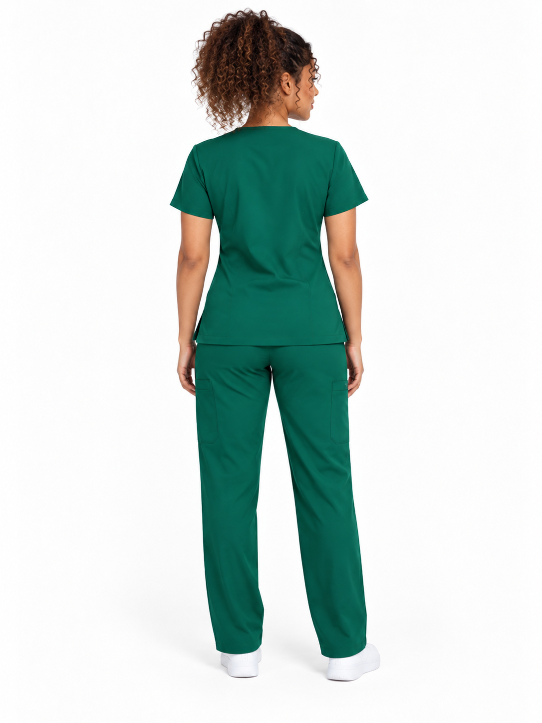 Zip-Up Cardigan Solid Color Straight-Leg Scrub Set