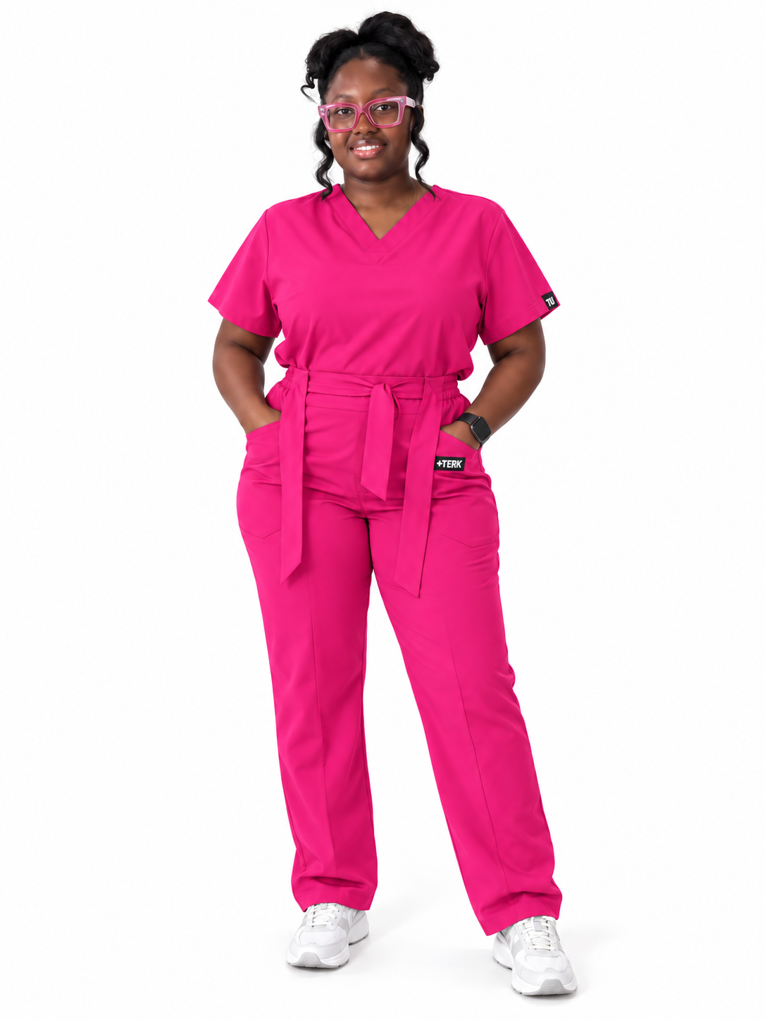 V-Neck Tie-Waist Straight-Leg Scrub Set