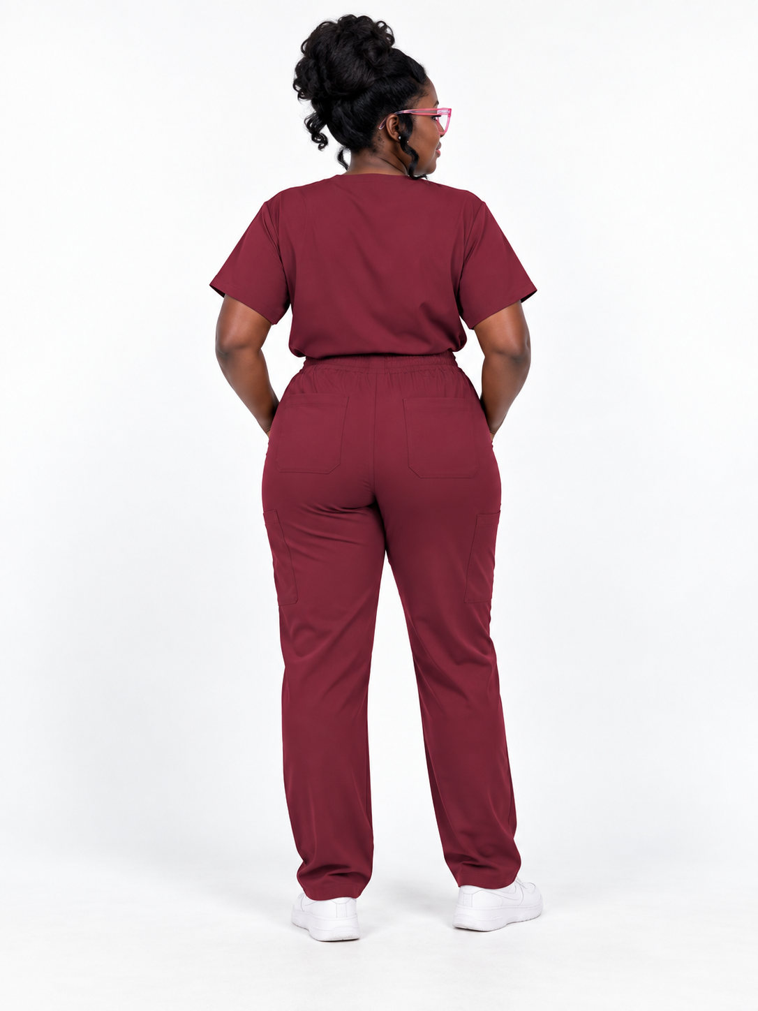 V-Neck Tie-Waist Straight-Leg Scrub Set