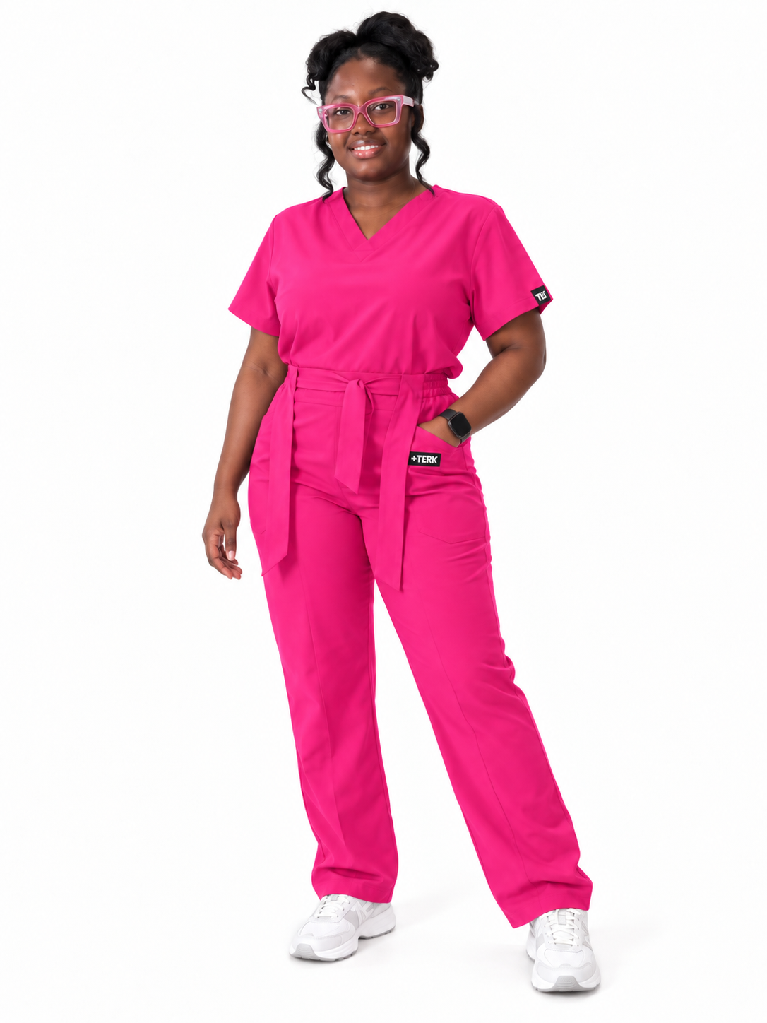 V-Neck Tie-Waist Straight-Leg Scrub Set