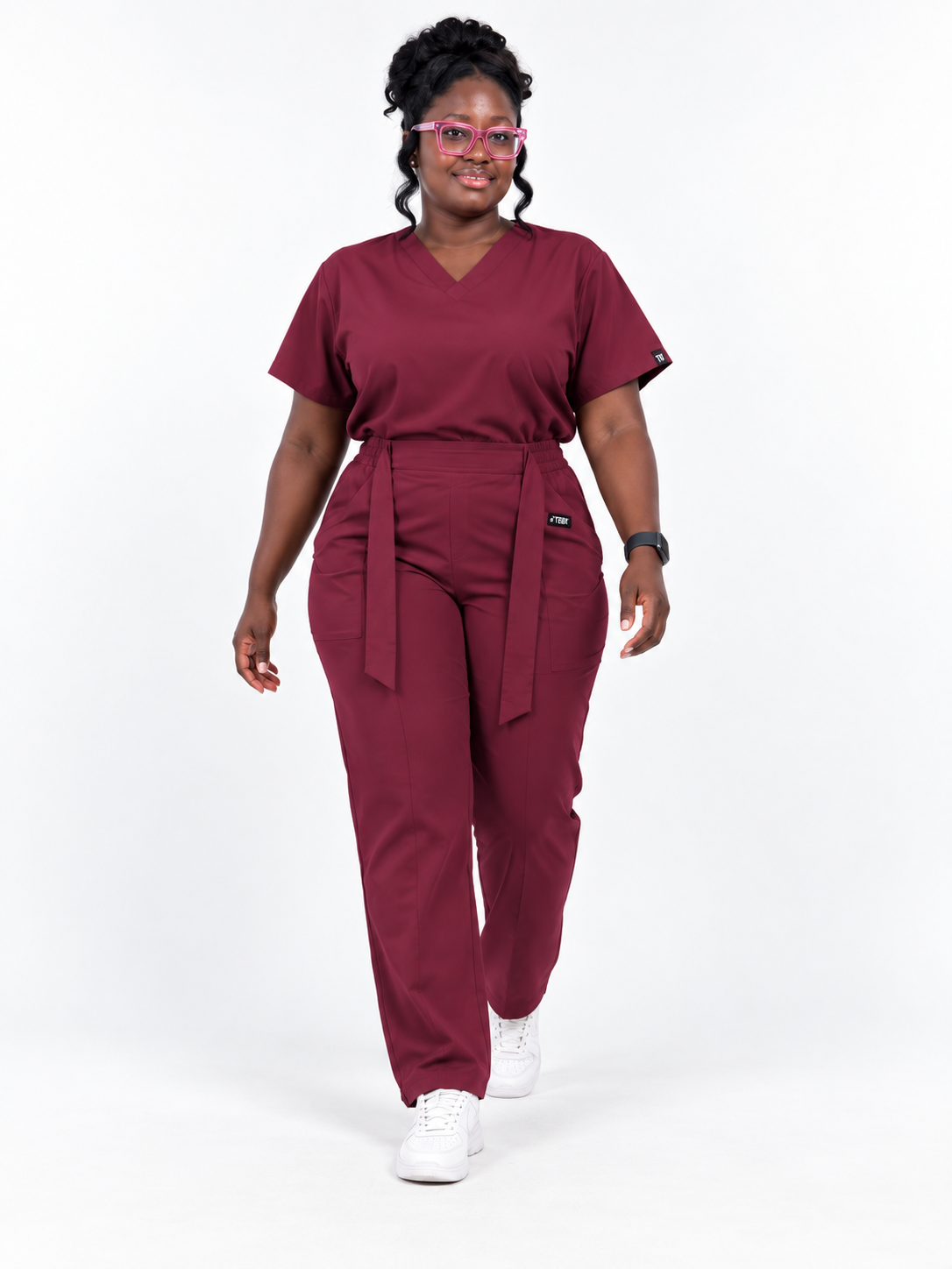 V-Neck Tie-Waist Straight-Leg Scrub Set