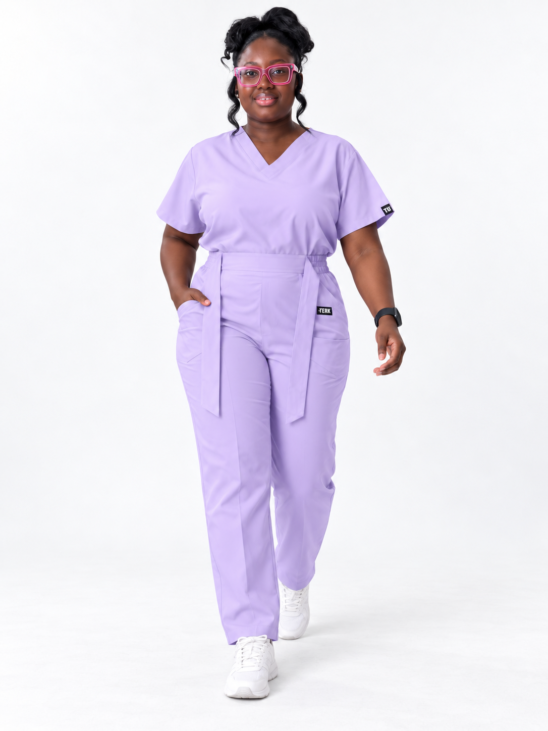 V-Neck Tie-Waist Straight-Leg Scrub Set