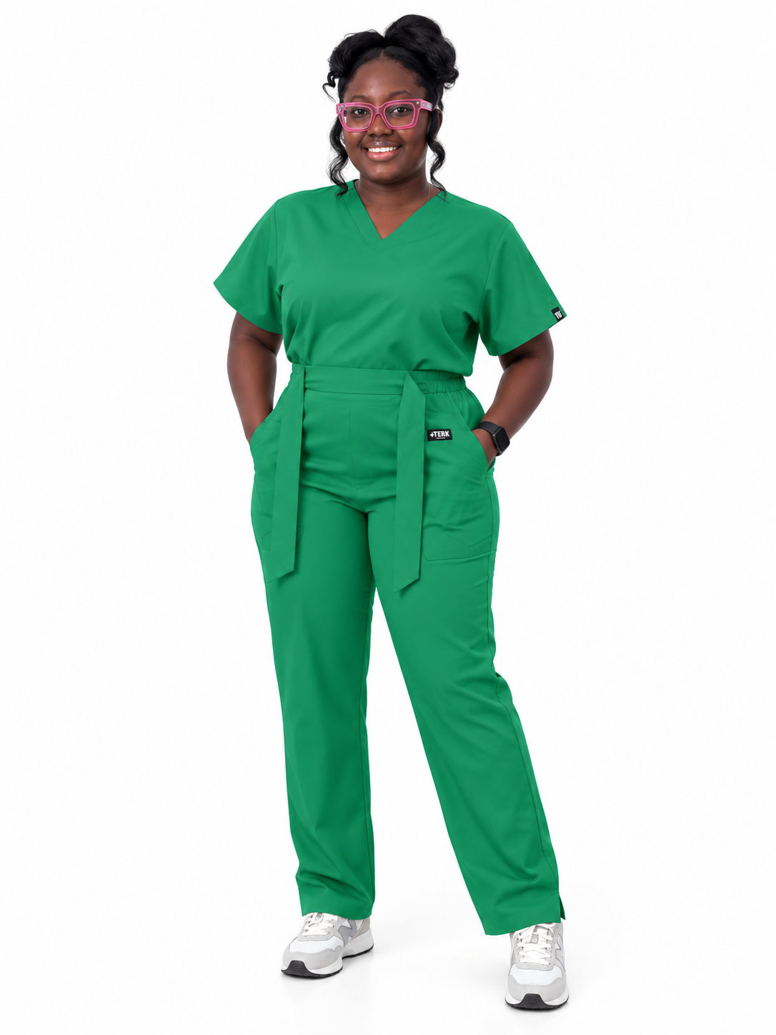 V-Neck Tie-Waist Straight-Leg Scrub Set