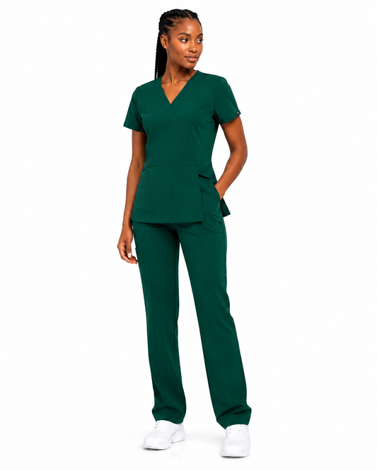 TERKUNIFORMS™ Women’s Wrap V-Neck Straight-Leg Scrub Set