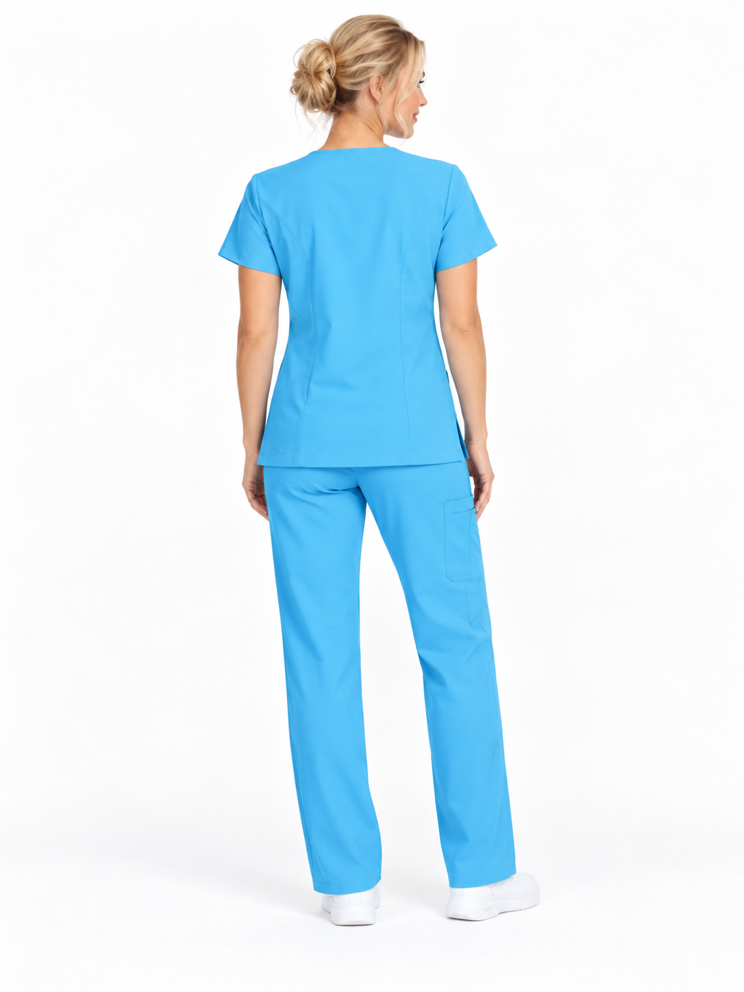 Zip-Up Cardigan Solid Color Straight-Leg Scrub Set