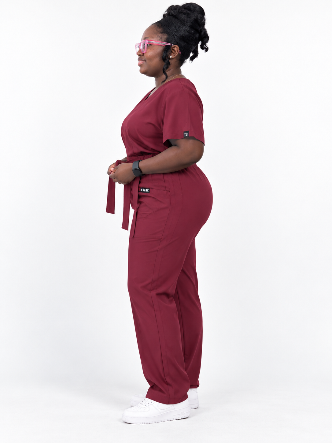 V-Neck Tie-Waist Straight-Leg Scrub Set