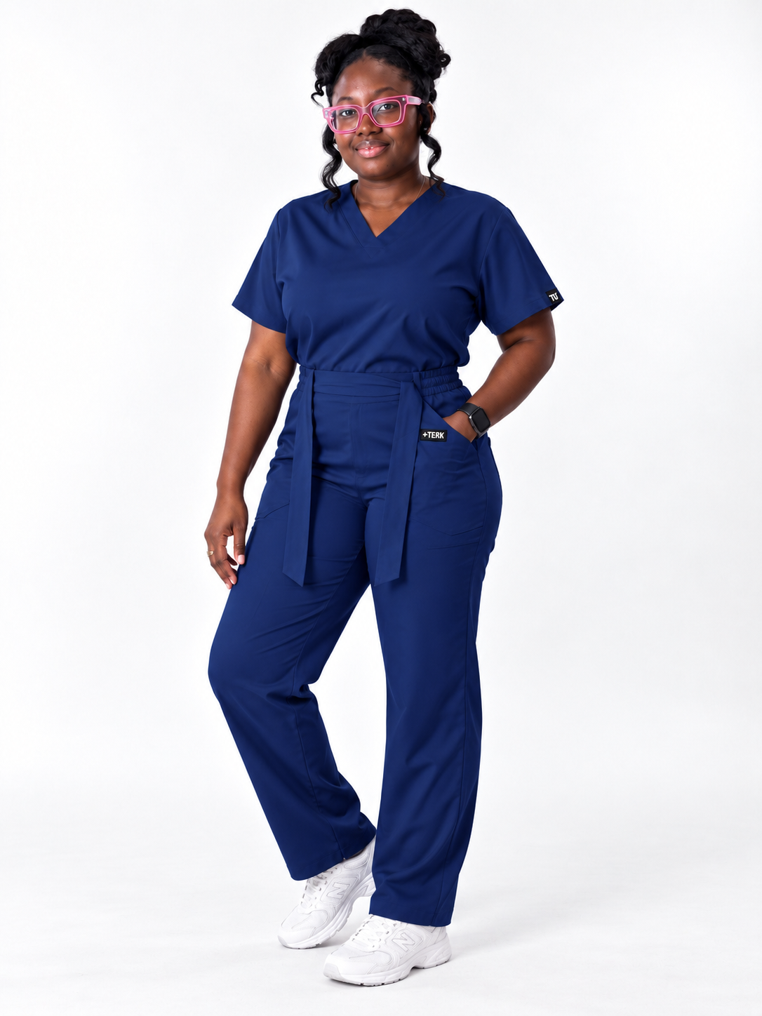 V-Neck Tie-Waist Straight-Leg Scrub Set