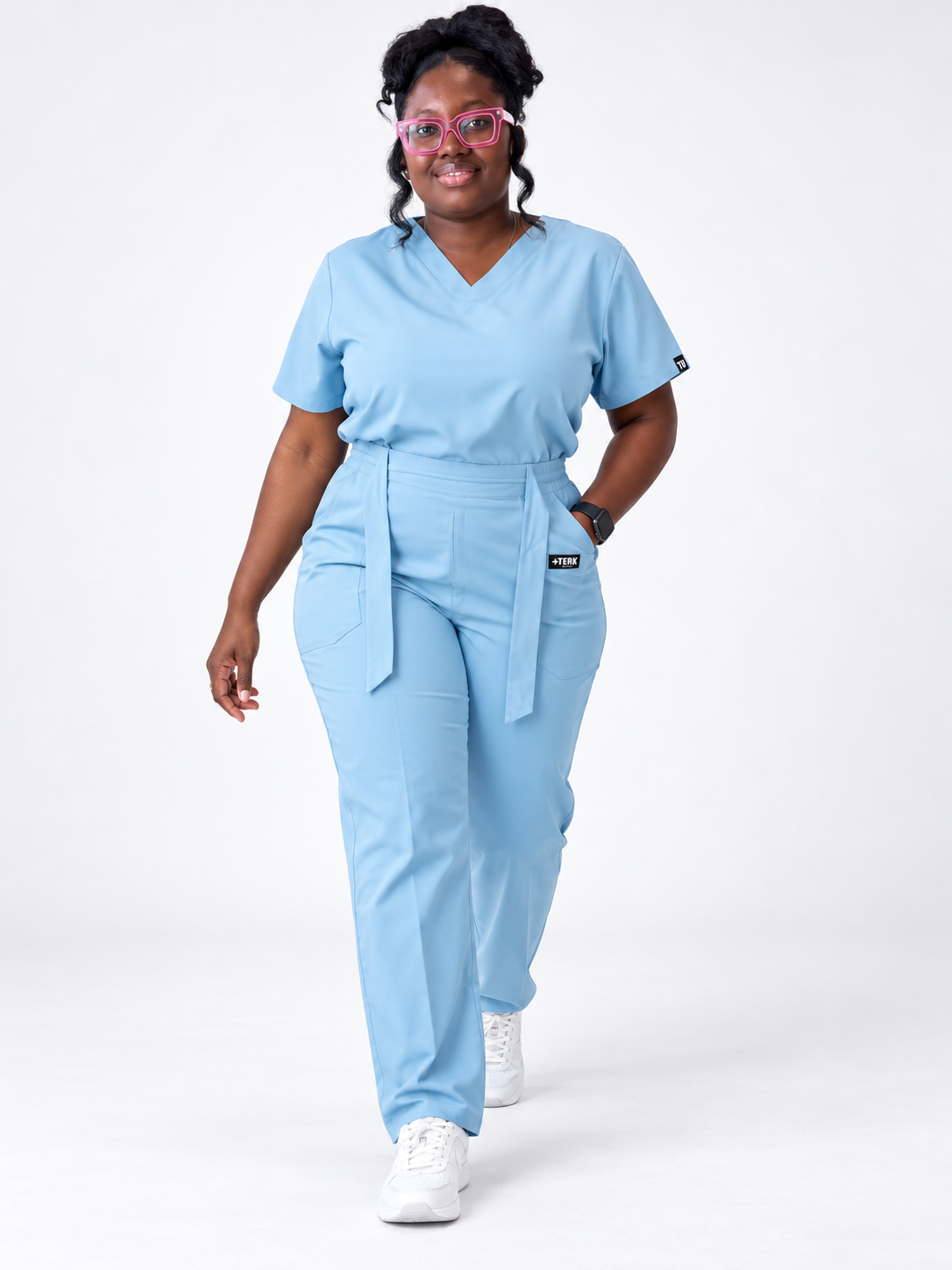 V-Neck Tie-Waist Straight-Leg Scrub Set