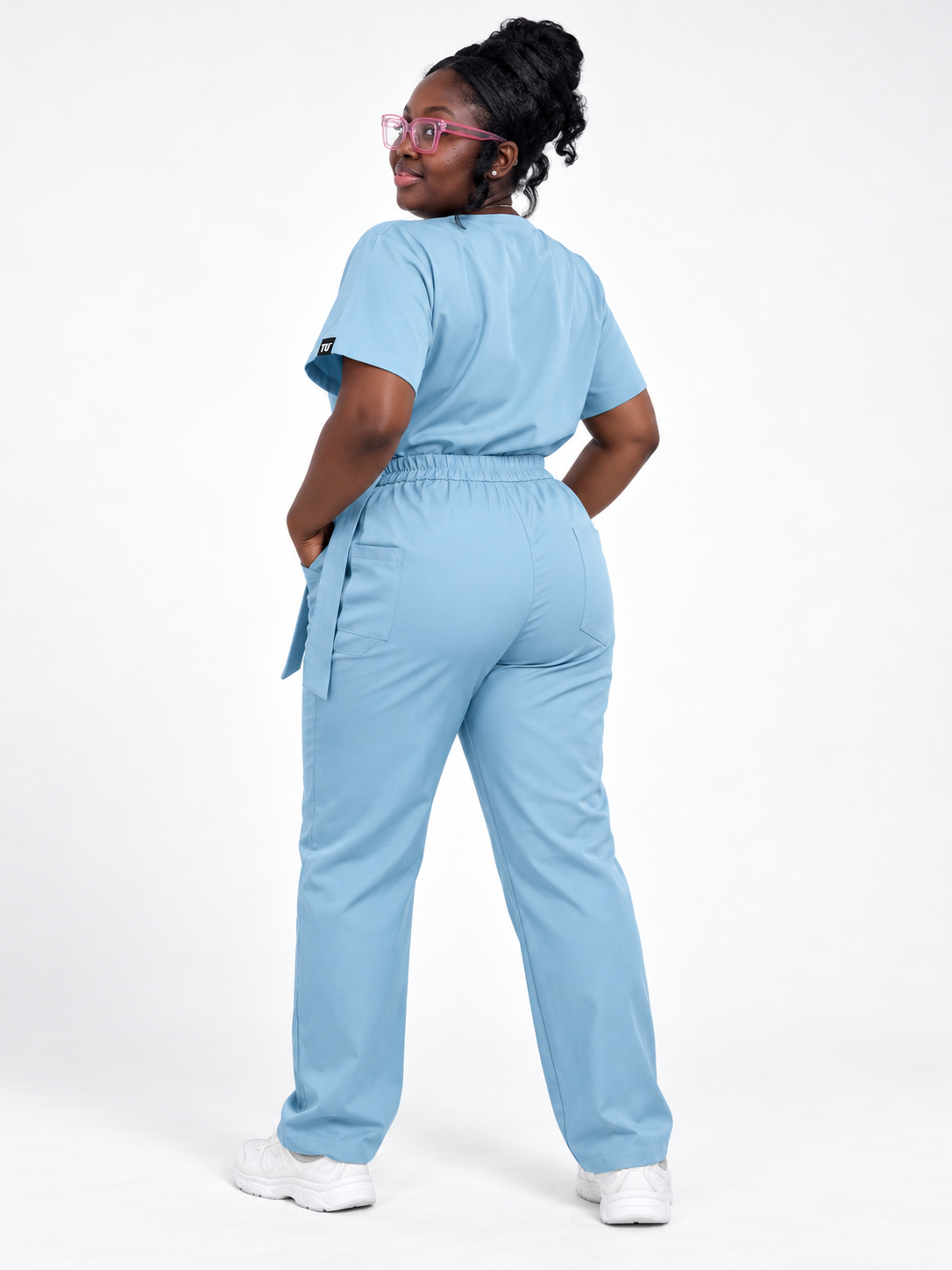V-Neck Tie-Waist Straight-Leg Scrub Set