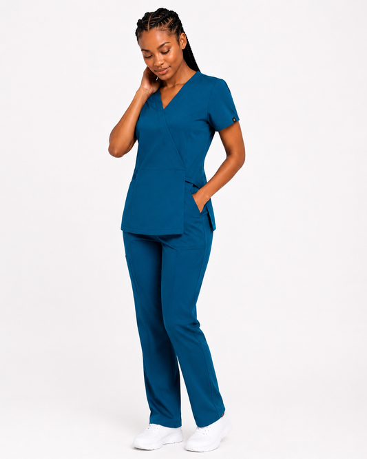 TERKUNIFORMS™ Women’s Wrap V-Neck Straight-Leg Scrub Set