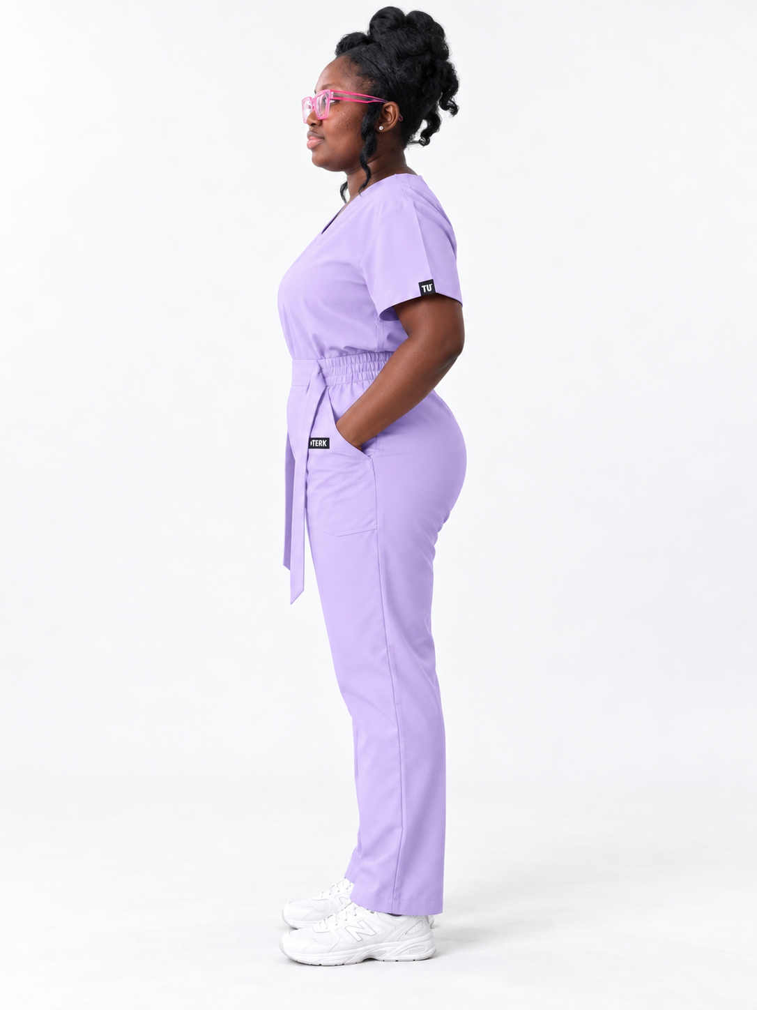 V-Neck Tie-Waist Straight-Leg Scrub Set